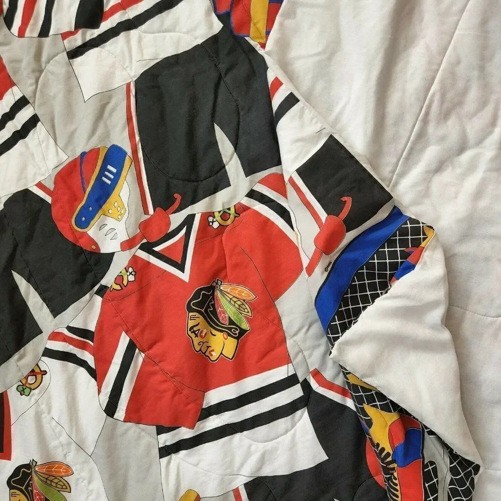 Vintage Chicago Blackhawks Twin Comforter Blanket Ice Hockey Tommy Hawk